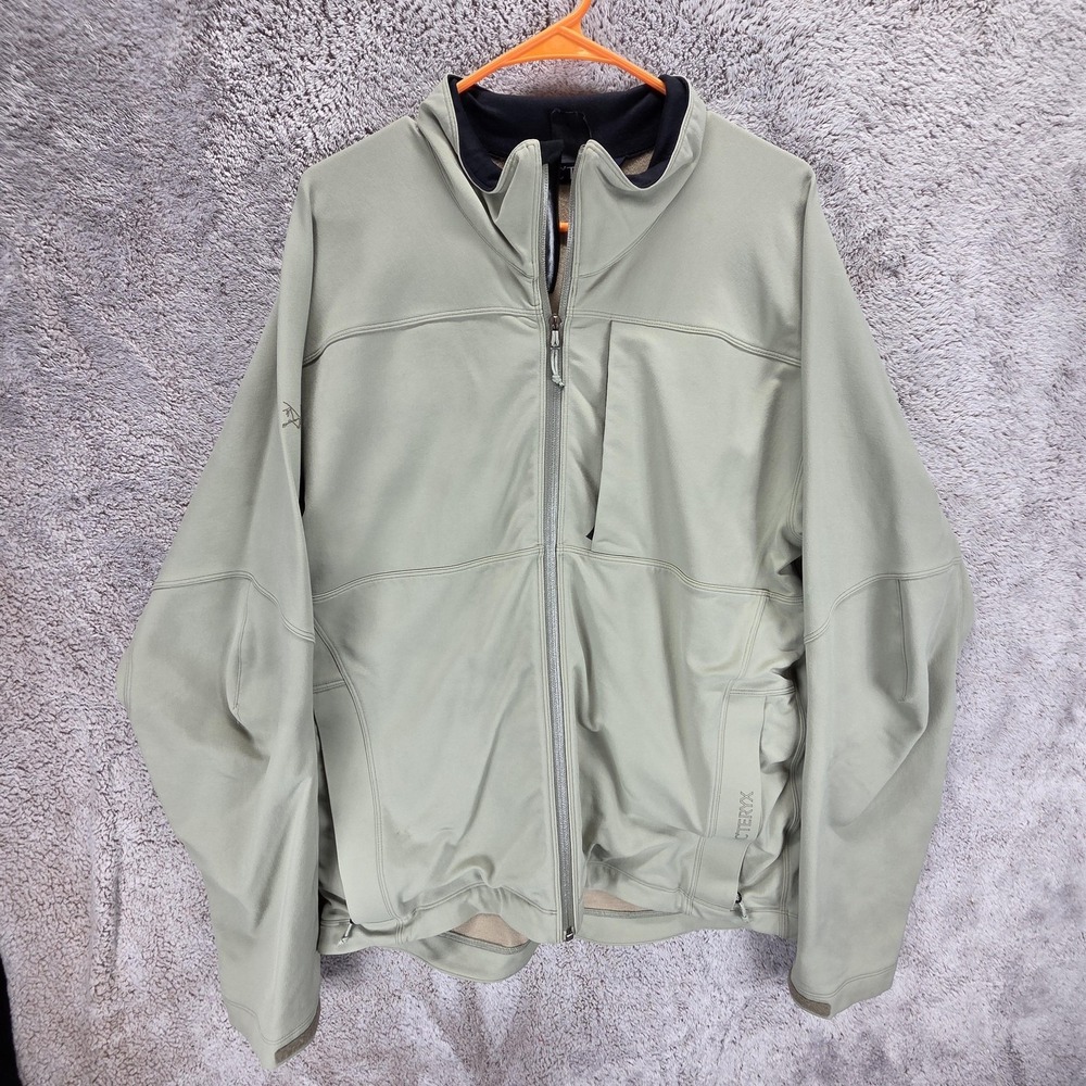 Arc'teryx Jacket Mens Large Green Softshell Fleece Full Zip Windbreaker Hiking